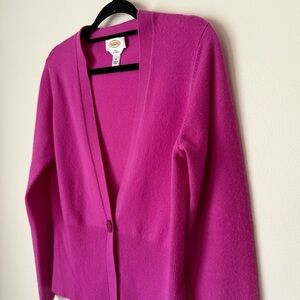 Talbots Fuchsia Magenta Pink Pure Cashmere Knit V-Neck One Button Cardigan, sz M